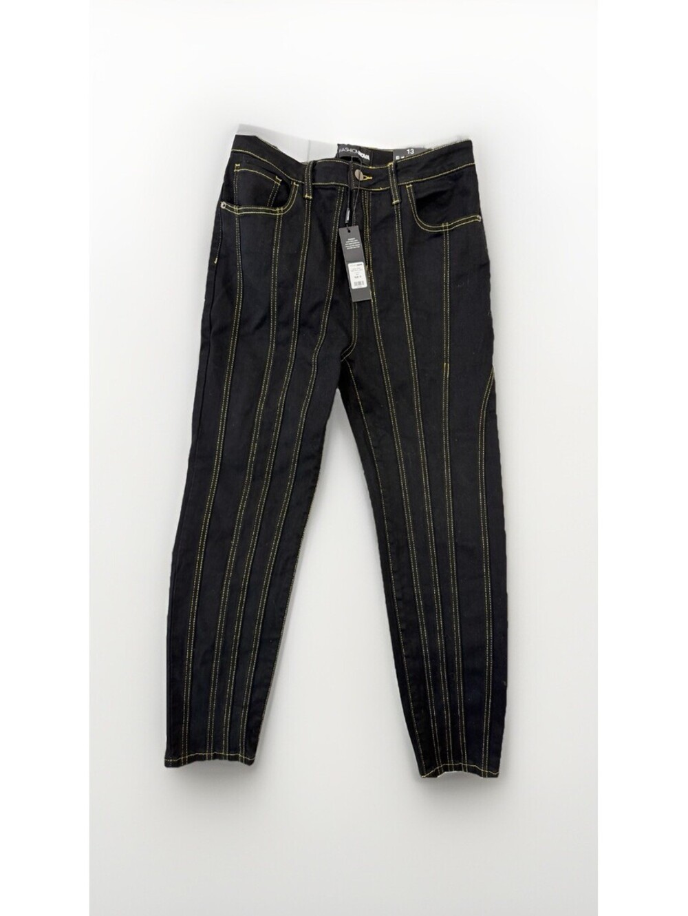 Fashion Nova Black Jeans Size 13 Yellow Stitches NWT Contour Seam
